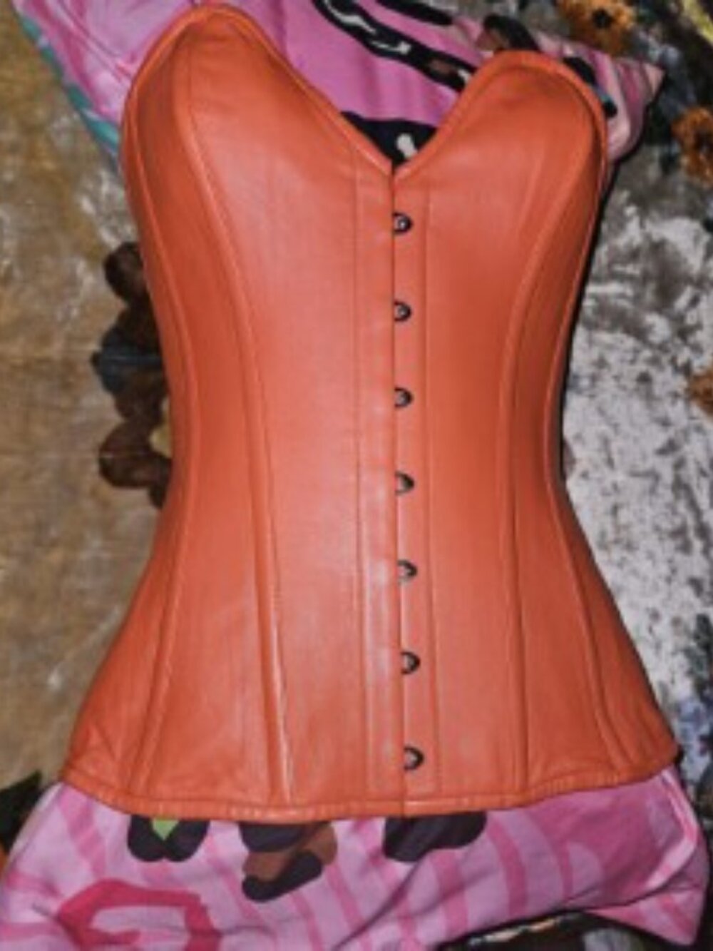 NWT 28"/LARGE ORANGE LEATHER CONCUBINE CORSET STEEL BONED TIGHT LACING ELEGANT - Picture 4 of 8